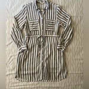 Passport Striped Button Down Dress 100% Rayon missing a button